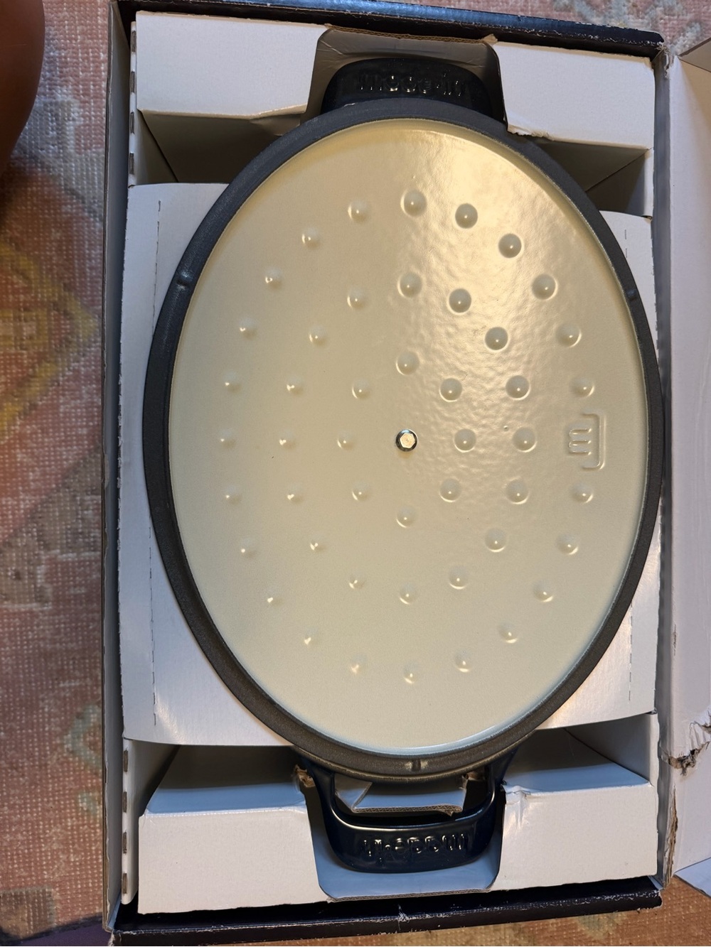 Oval Ceramic-Coated Grill Pan - Cream Exterior with Black Rim